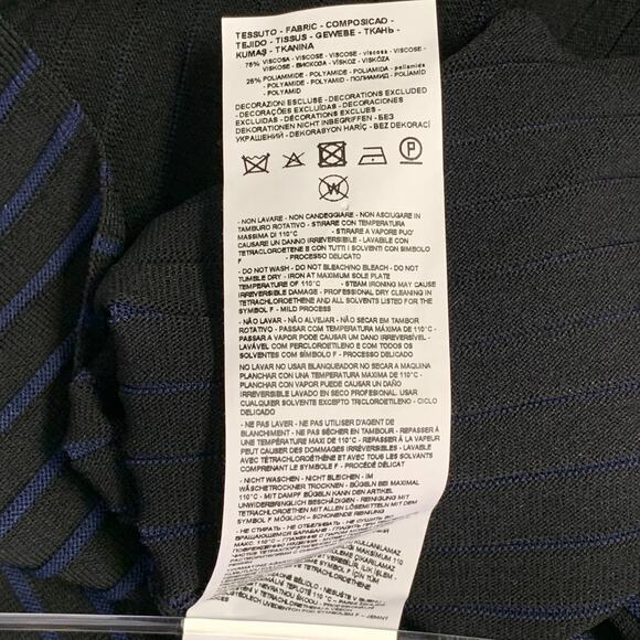 EMPORIO ARMANI Size S Black Navy Viscose Blend Stripe Mock Neck Dress Top - Picture 8 of 9